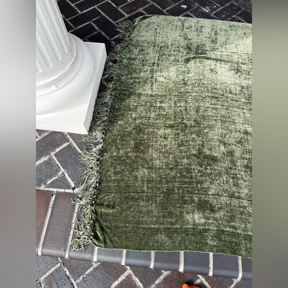 Olive Green Chenille Throw Blanket - Picture 9 of 16